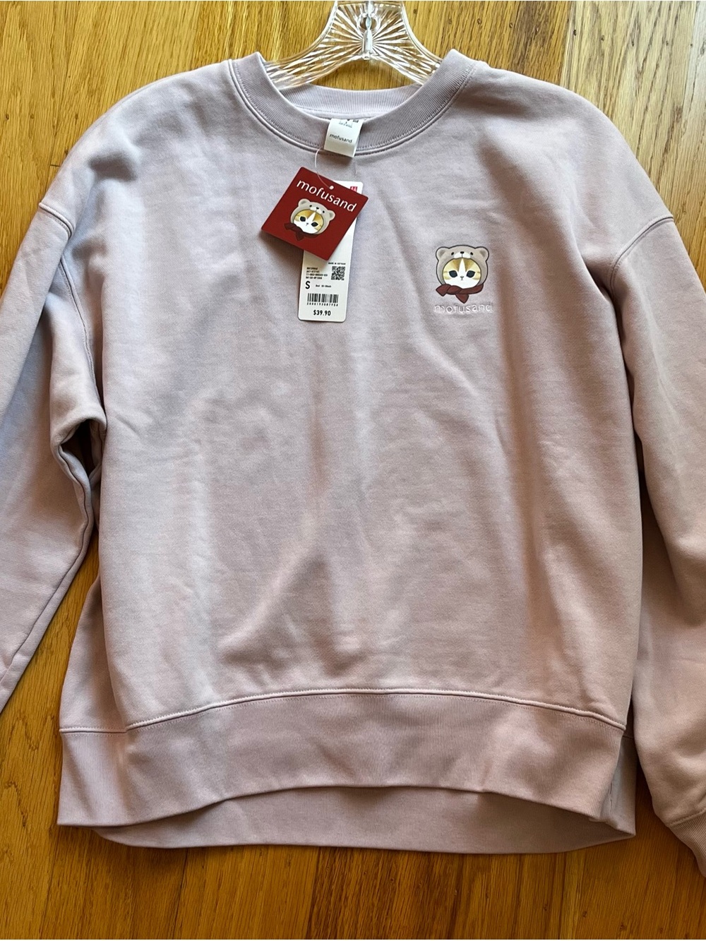 Uniqlo Mofusand Lilac-Pink Crewneck Sweatshirt size Small NWT loose fit - Picture 3 of 12